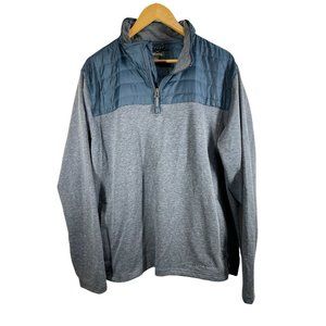 Eddie Bauer Mens LS Sweater Blue Heathered Mock Neck 1/4 Zip Pockets XXL